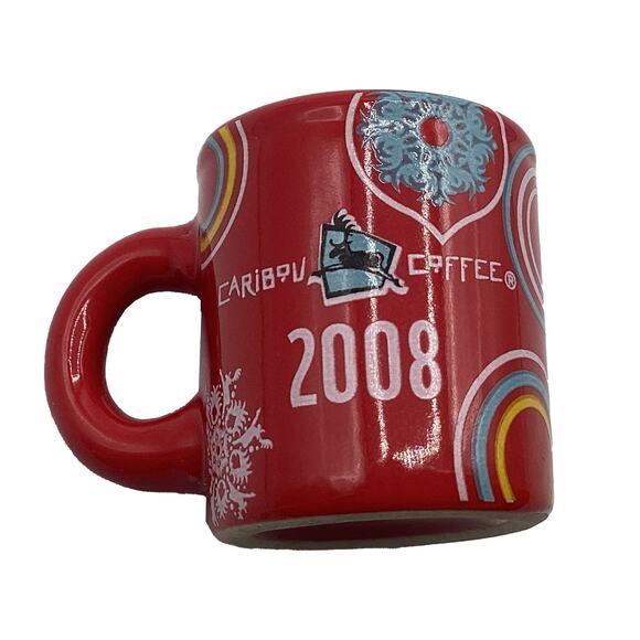 Caribou Coffee 2008 Mini Cup-O-Cheer Red Mug Snowflake Christmas Ornament - Picture 1 of 8